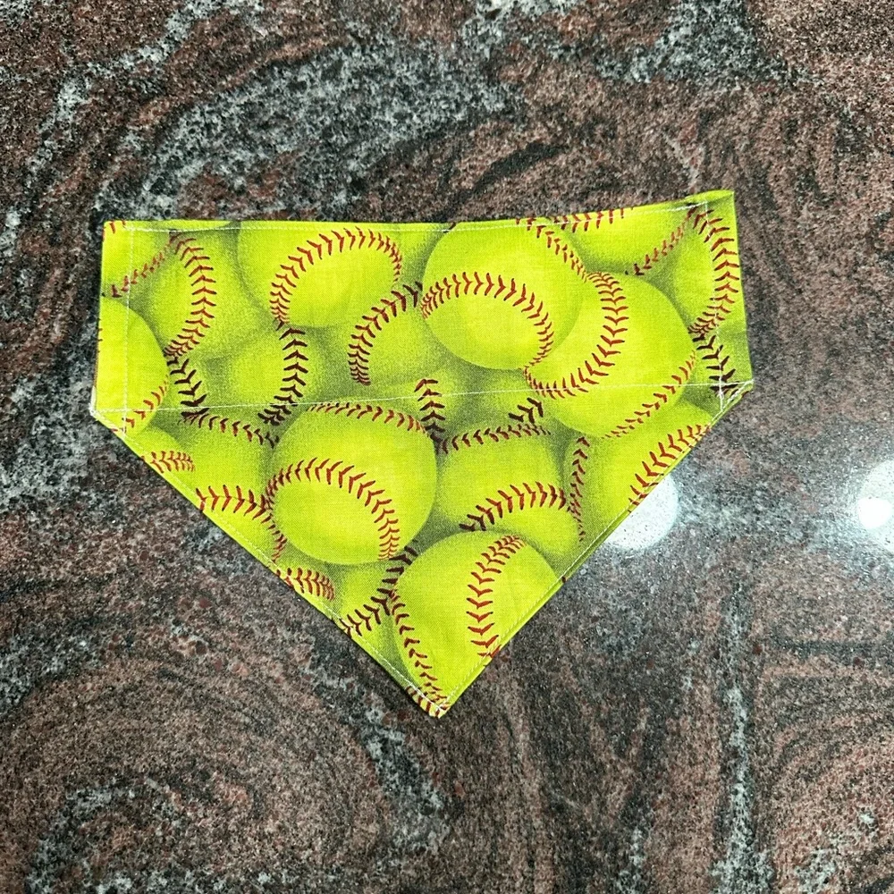 Handmade Reversible pet bandana in softball print